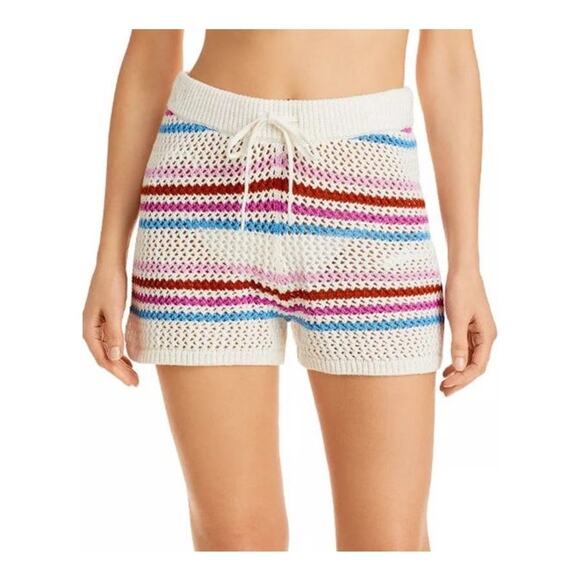 L*Space On The Horizon Crochet Knit Shorts Cover Up Sz M Cream Pink Blue Red - Picture 1 of 8